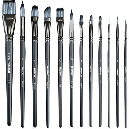 Transon Artist Paint Brush Set of 12 for Watercolor Acrylic Gouache Oil and Tempera Painting