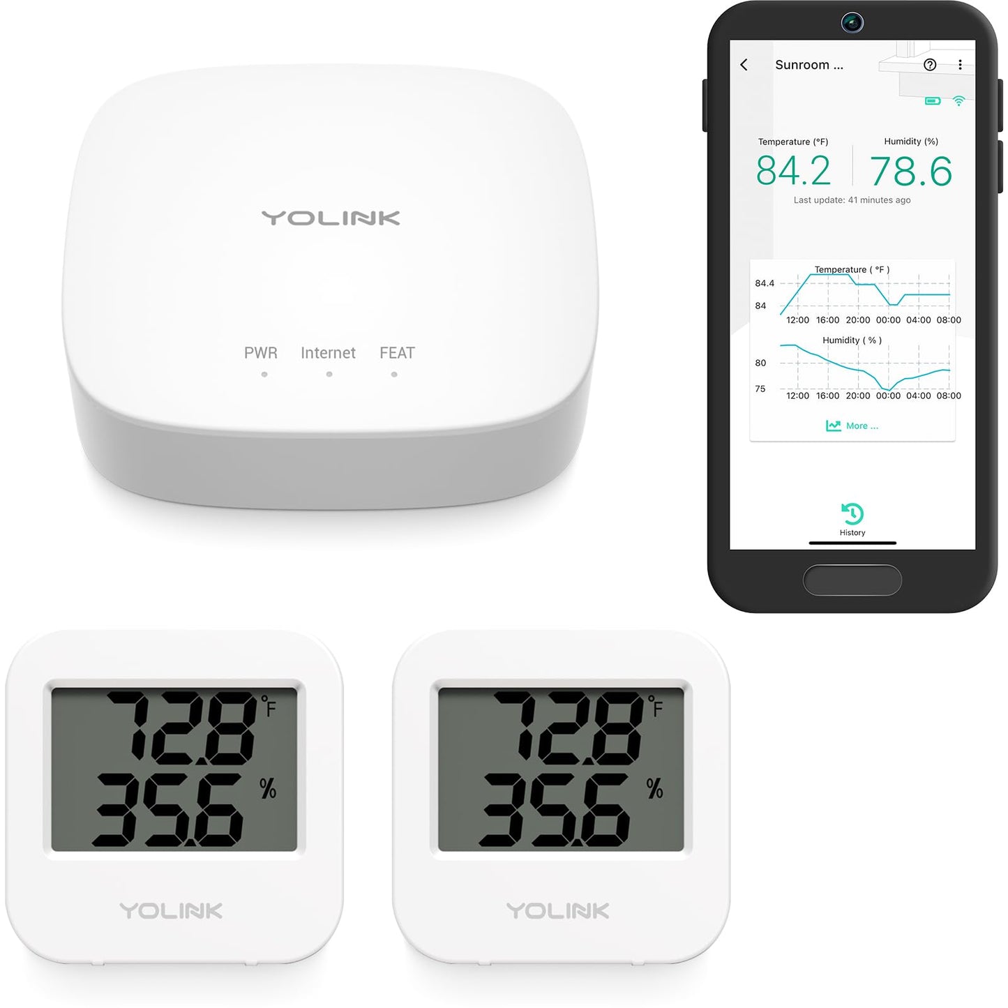YoLink SpeakerHub & Two Temp/Humidity Sensors Starter Kit – Audio Hub Plays Tones/Sounds, Spoken Messages, Text Messages, LoRa-Powered ¼ Mile Range, Compatible with IFTTT, WiFi Required