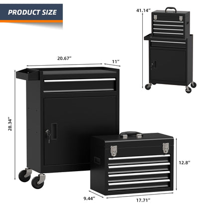 Granper 5-Drawer High Capacity Rolling Tool Box, Removable Cabinet Storage Tool Chest with Wheels and Drawers, Detachable Toolbox with Lock for Mechanics Garage Workshop and Tool Room (Black)