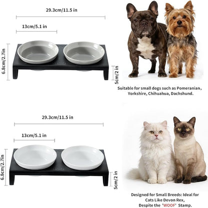 Ceramic White Dog Bowls Set - 5 inch Dog Food & Water Bowls, Elevated Feeding Bowls with Metal Stand for Small Size Dog,Puppy Bowl Set for Wet and Dry Food