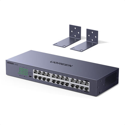 UGREEN 24 Port Gigabit Switch, Rackmount Plug & Play Ethernet Switch, 4 Mode, Unmanaged Network Splitter for Office & Business, Metal Fanless Desktop & Wall Mount Hub for NAS, PC, Printer, Router