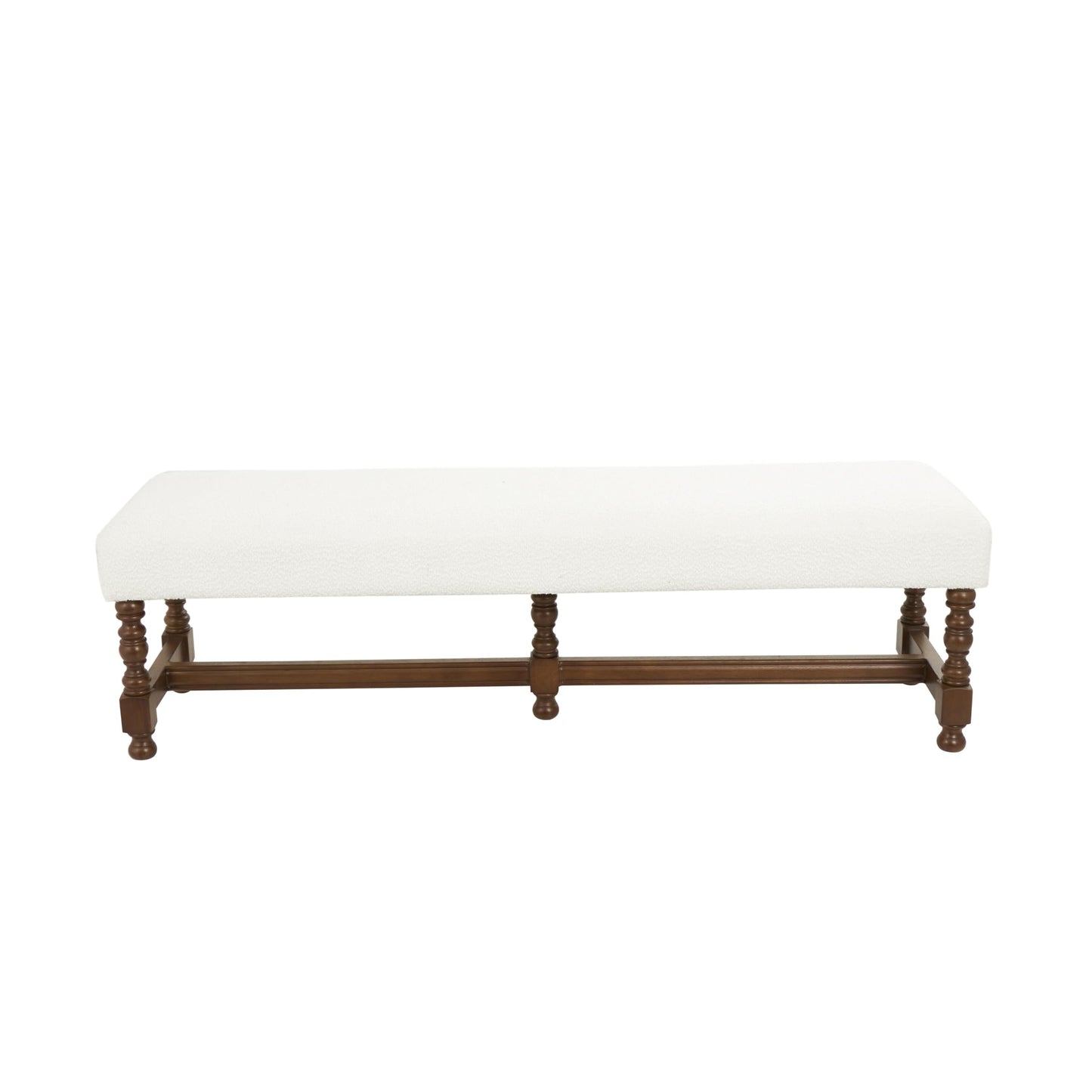Deco 79 Fabric Home Bench Entryway Bench with Brown Traditional Wood Turned Legs, Bedroom Bench 59" x 16" x 17", Cream