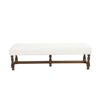 Deco 79 Fabric Home Bench Entryway Bench with Brown Traditional Wood Turned Legs, Bedroom Bench 59" x 16" x 17", Cream