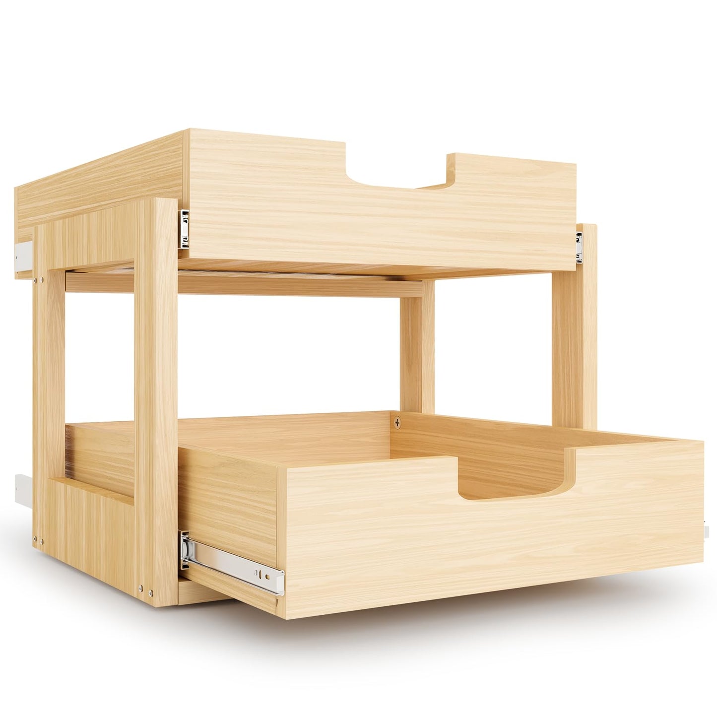 Pull Out Cabinet Organizer, 26''W×21''D×16''H Soft Close Slide Out Wooden Pull out Drawers, Double Tier Slide out Wood Cabinet Organizer, for Base Cabinet Organization in Kitchen, Pantry, Bathroom