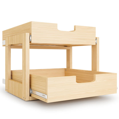 Pull Out Cabinet Organizer, 26''W×21''D×16''H Soft Close Slide Out Wooden Pull out Drawers, Double Tier Slide out Wood Cabinet Organizer, for Base Cabinet Organization in Kitchen, Pantry, Bathroom