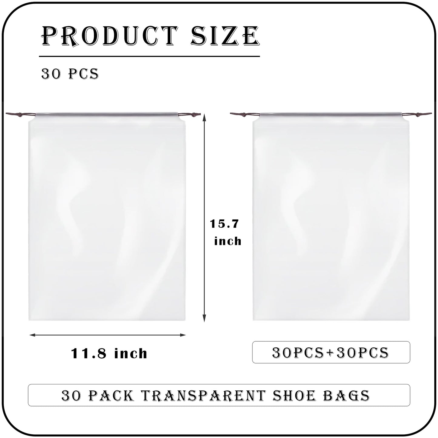 MZYIWUU 30 Pack Clear Shoe Bags for Travel, Transparent Waterproof Drawstring Dust Bags (11.8” x 15.7”) for Packing, Shoe Organization & Storage – Ideal for Men & Women