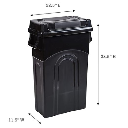 United Solutions Highboy Waste Container with Swing Lid, 23 Gallon, Space Saving Slim Profile and Simple Bag Removal, Handles for Easy Carrying, Indoor/Outdoor Use, Plastic, Black, 1-Pack.