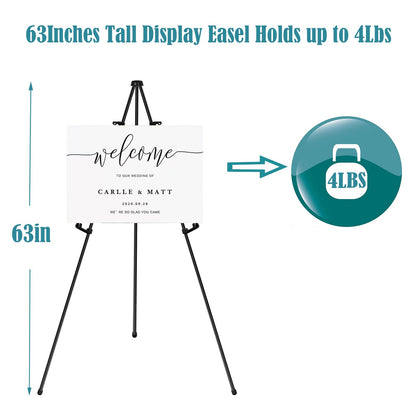 63" Easel Stand for Wedding Sign - Adjustable Easels for Display Painting Canvas - Metal Floor Easels with Portable Bag Fit for Lobby,Exhibition,Holds 4lbs,2Pack