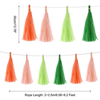 MECCANIXITY 40Pcs Dark Green, Glass Green, Bright Orange, Peach Pink Tassel Garland Banner with Rope Tissue Paper Tassels Party DIY Kits for Anniversary Wedding Birthday Party