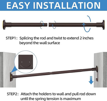 CorkLatta Matte Bronze Shower Curtain Rod,1 Inch Diameter Stainless Steel Adjustable Spring Tension Rods 32 to 68",with Holders,Anti-Slip,Curtain Rods No Drilling(1 Pack)