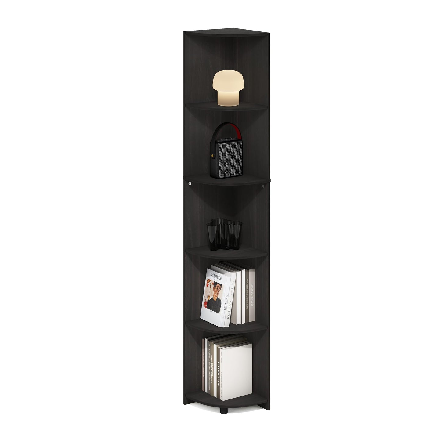 Furinno ECON Corner Shelf, 5-Tier Corner Book Shelf, Storage Shelves, Display Rack, Bookshelf, for Organization and Storage, Living Room, Home Office, Espresso