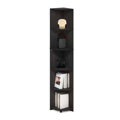 Furinno ECON Corner Shelf, 5-Tier Corner Book Shelf, Storage Shelves, Display Rack, Bookshelf, for Organization and Storage, Living Room, Home Office, Espresso