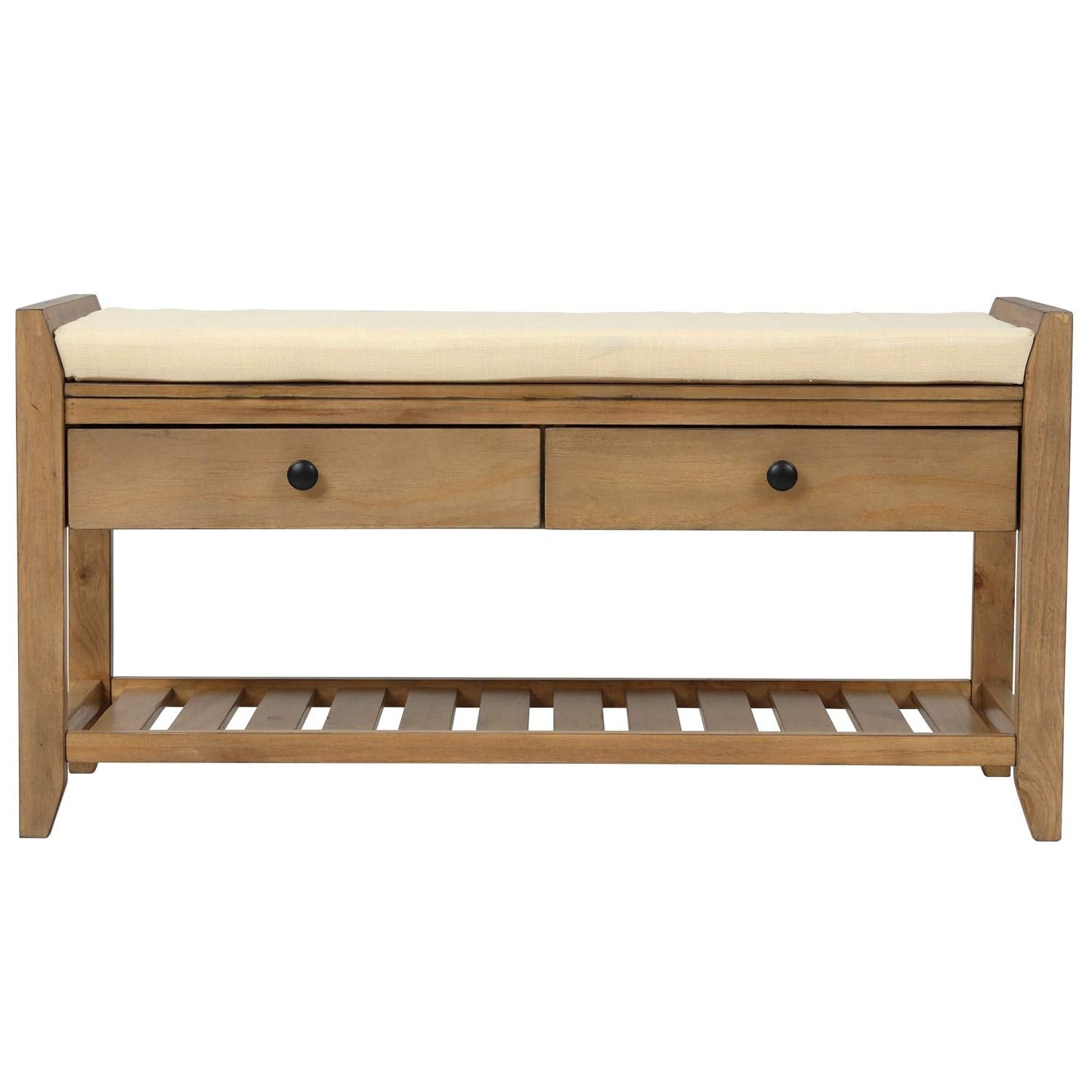 SPOFLYINN FQGXX_KITHJGUJW Gray White with Cushion Wooden Shelf Drawer Living Room Shoe Rack Bedroom Storage Seating Bench, One Size, Old Pine