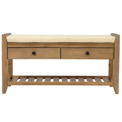 SPOFLYINN FQGXX_KITHJGUJW Gray White with Cushion Wooden Shelf Drawer Living Room Shoe Rack Bedroom Storage Seating Bench, One Size, Old Pine
