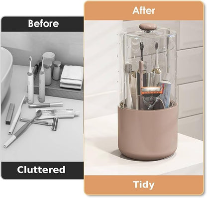 Toothbrush Holder with Cover 360 Rotating 4 Compartments Bathroom Toothpaste