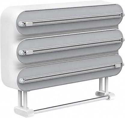 Kitchen Wrap Organizer Wall Mount — Plastic Wrap, Aluminum Foil, Parchment Paper & Paper Towel Holder, 4-in-1 Magnetic Cabinet Organizer, Space Saving ABS Kitchen Storage