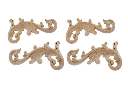 MUXSAM 2-Pair Clear Carved Wood Appliques Onlay, 20x9cm/7.87x3.54inch, Door Decorative Excellent Funiture Decal Sticker for Cabinet Drawer Window Dresser