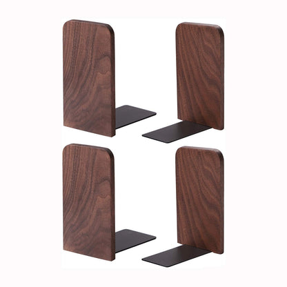 Muso Wood Book Ends for Shelves, Non-Slip Bookends, Heavy Duty Wooden Bookend Support for Books and Movies (Walnut 2 Pairs)