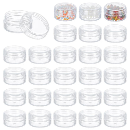 BENECREAT 30 Pack 1.47"x0.78" (10ml) Empty Clear Plastic Bead Storage Container jar with Rounded Screw-Top Lids for Beads, Nail Art, Glitter, Make Up, Cosmetics and Travel Cream