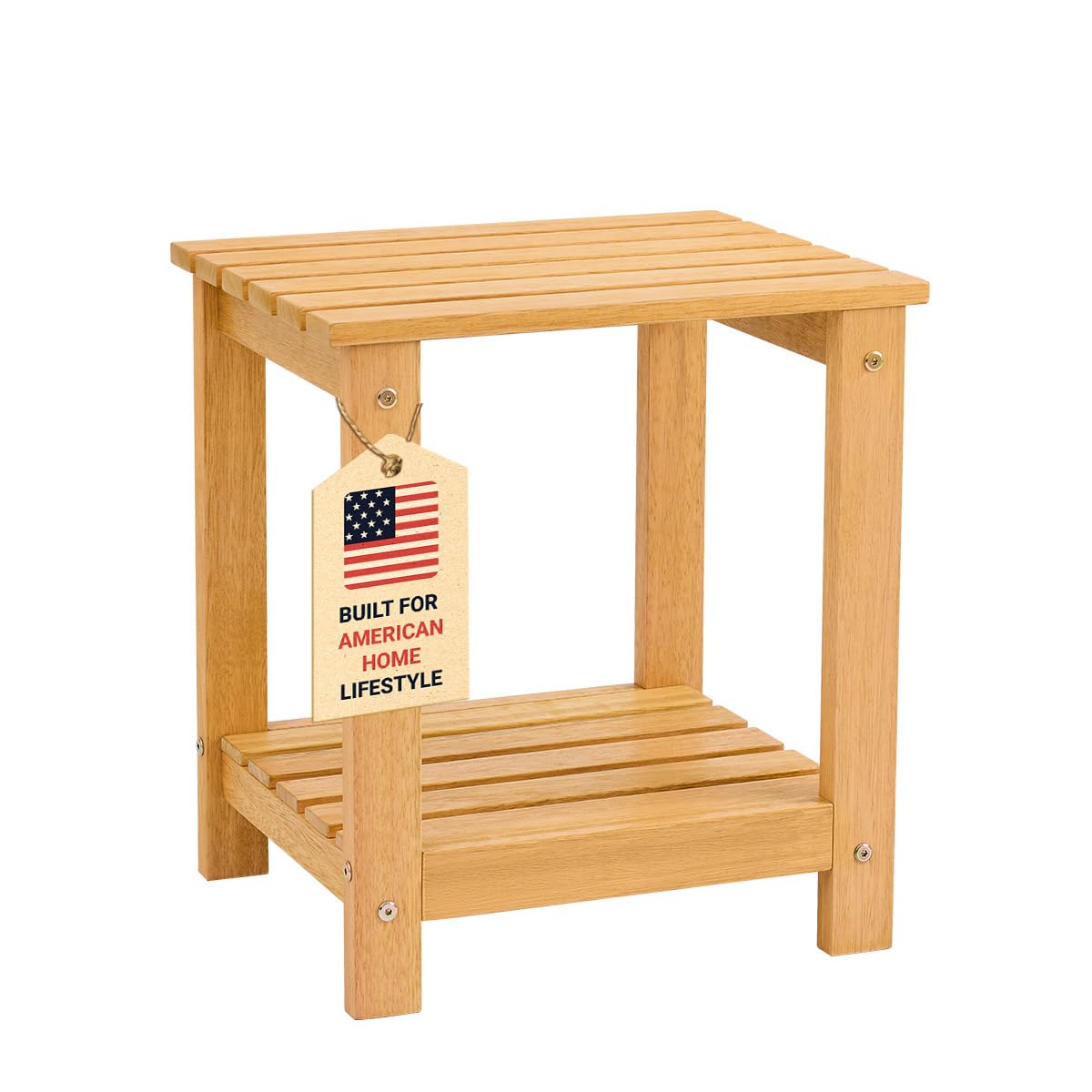 Eucaland Premium 2-Tier Eucalyptus Wood Side Table with Slatted Storage Shelf, 13" x 16" x 17.5", Wooden Accent Table for Living Room, Entryway or Bedside (Golden)