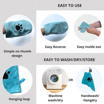 Penny & Niko Microfiber Pet Towel Mitts - Paw Cleaning and Drying Mitts/Gloves for Dogs and Cats (Sky Blue, Standard - 4 Pack)