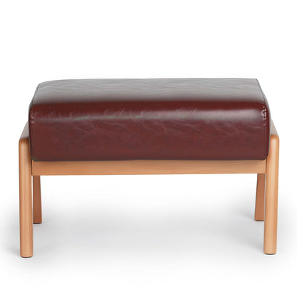 ACONUP Foot Stool, Leatherette Wooden Step Stool, Modern Rectangle Ottoman Wide Vanity Stool with Cushion for Couch Living Room Bedroom Entryway, Brown