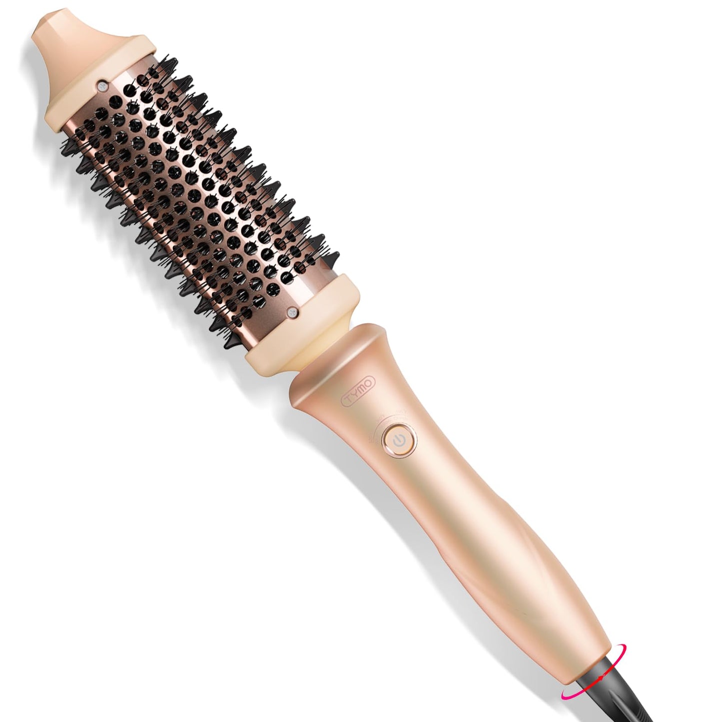 TYMO 2.0 Thermal Brush Curling Brush - STYLUX 1.7" Blowout Volumizer with Flexi-Fit for Hair Straightening, Heated Round Styler Tool, Hair Straightener and Curler 2 in 1, Dual Voltage & Light, Pink