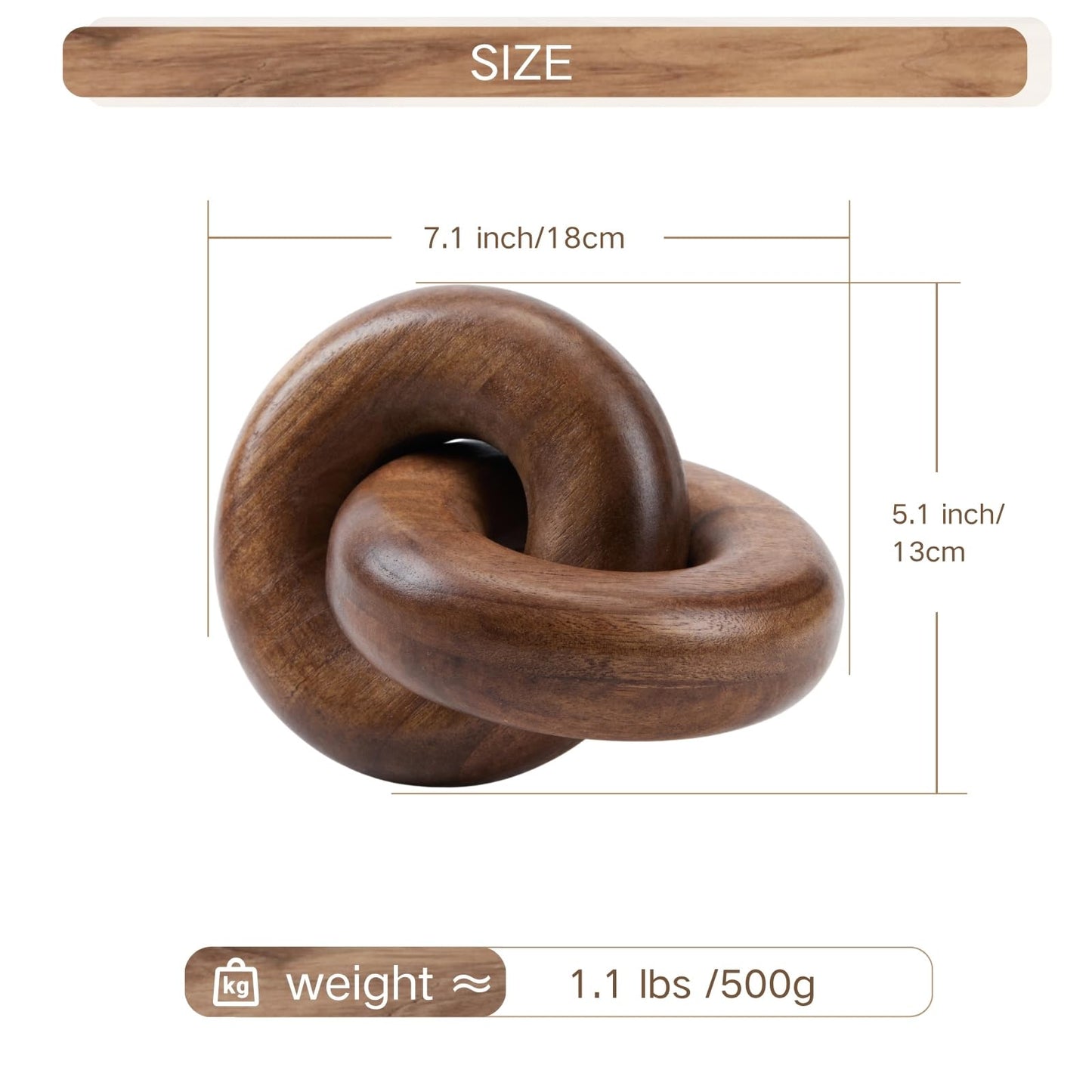THORNIA Acacia Wood Chain Link Shelf Decor - Rustic Modern Farmhouse Objects for Bookshelf, Coffee Table, or Console, Natural Boho Knot Decoration for Living Room Bedroom Home Accents