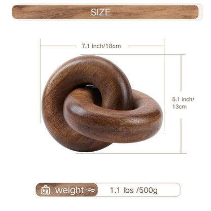 THORNIA Acacia Wood Chain Link Shelf Decor - Rustic Modern Farmhouse Objects for Bookshelf, Coffee Table, or Console, Natural Boho Knot Decoration for Living Room Bedroom Home Accents