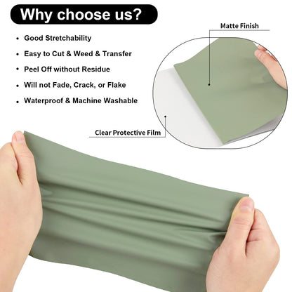 VINYL FROG Heat Transfer Vinyl Roll HTV Vinyl - 12" x12ft Khaki Green Iron on Vinyl for T-Shirts, Heat Press Vinyl for DIY Craft Designs (Khaki Green)