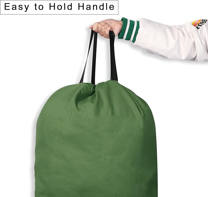 Cotton Canvas Laundry Bag with Handles & Drawstring Straps, Heavy Duty Extra