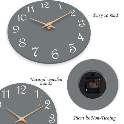 Roymnie Wall Clock 12 Inch, Modern Wall Clocks Battery Operated, Silent Non Ticking Clock Decorative for Living Room, Office, Bedroom, Home, School (Gray)