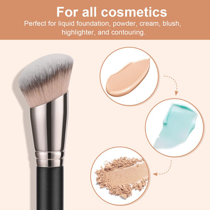 TEOYALL Foundation Contour Conceal Brush Set, 3PCS Angled Synthetic Kabuki Brush for Blending Setting Buffing with Liquid, Cream and Powder Cosmetic (170S/270S/370S)