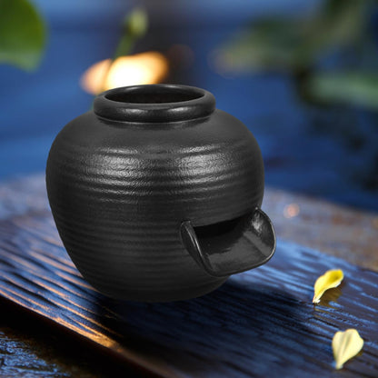 ibasenice Mini Ceramic Fountain Jar 3.54In Tabletop Water Feature with U-Shaped Spout Indoor Circulating Waterfall for Zen Garden Office Home Decor