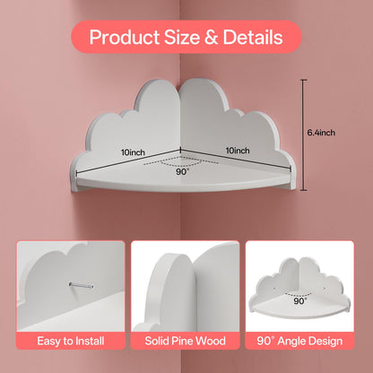 Conamily Cloud Corner Floating Shelves，Set of 3 White Corner Wall Shelf Floating Wooden Cute Wall Mounted Shelves Clouds Dispaly Shelf for Kid’s Room,Toys, Plants & Storage