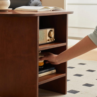 JAYULOR Wooden End Table, Small Side Table with Open Storage, Walnut