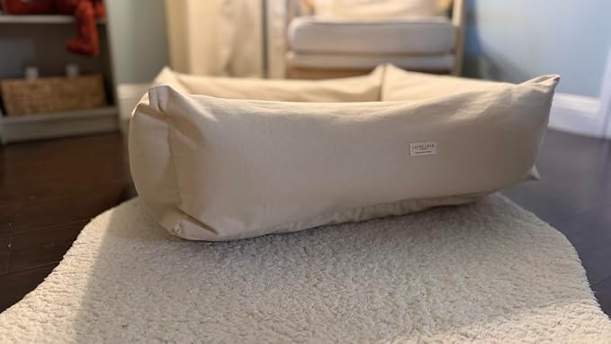 Rectangular Natural Cotton Canvas Dog Bed with Raw Cotton Insert – Eco Friendly Pet Bed with Removable Washable Cover, Breathable Cushion for Dogs & Cats (Natural, Small 24" × 18" × 6")