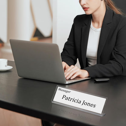 24 Pcs Acrylic Name Plates for Desk 2 X 8 Inches Name Tents for Classroom License Label Holder for Back to School Classroom Office Conference Business Meeting Table Display (24)