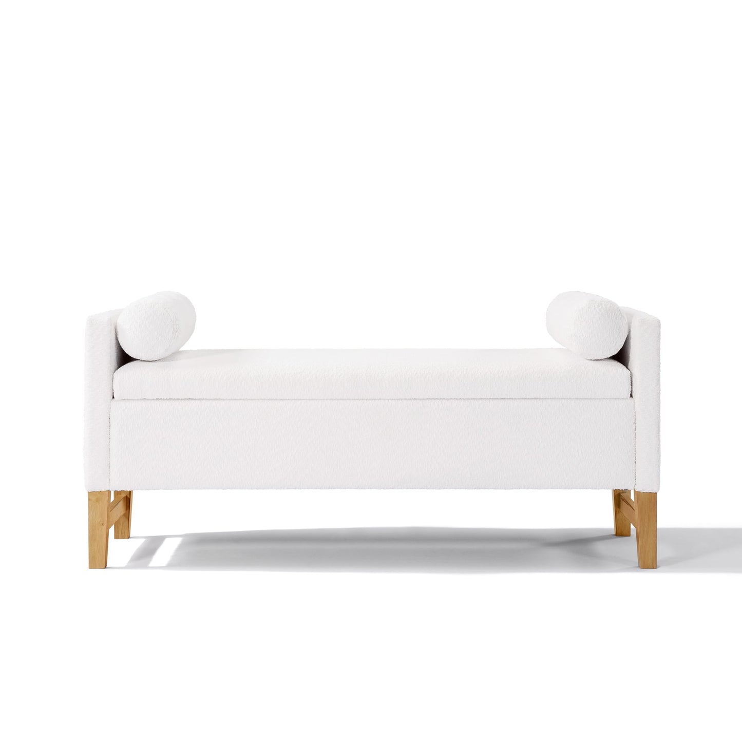 Christopher Knight Home Namo Boucle Upholstered Ottoman with Storage, Wooden Storage Ottoman Bench with Pillows, Long Entryway Ottoman Foot Rest, Bedroom End of Bed Foot Stools Ottoman, Natural+Ivory