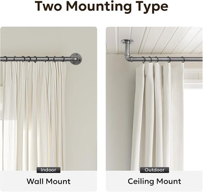 Zeerobee Curtain Rods for Windows 66 to 120, 1 Inch Industrial Wrap Around Grey Curtain Rod, Indoor/Outdoor Room Divider Adjustable Drapery Pole, 66"-120"