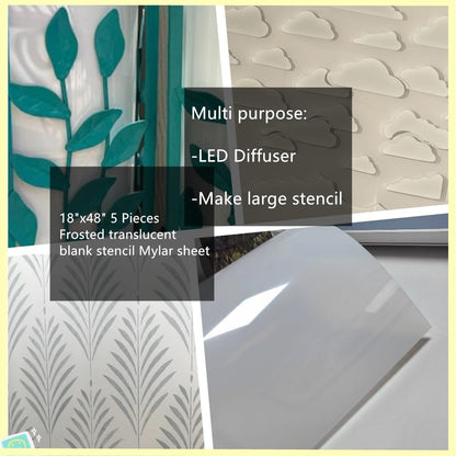 BANLTRE 18"x48" 5 Pieces Frosted Blank Stencil Translucent Acetate Mylar for Craft,Silhouette Vinyl Cutting – Craft Material Making Sheets
