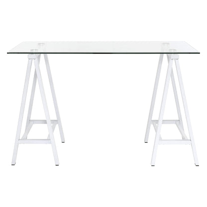 OSP Home Furnishings Middleton 47 Inch Desk with Clear Beveled Glass Top, White Base