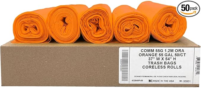Ultrasac Heavy Duty 55 Gallon Orange Trash Bags