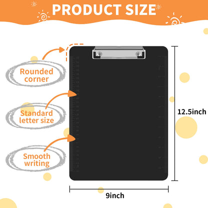Black Clipboards, PANDRI 16 Pack Plastic Clipboards with Low Profile Clip 12.5 x 9 Standard Letter Size Clipboard for Classrooms Offices