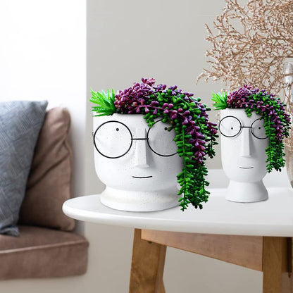 Face Planters Pots,5.12 inch Unglazed Terracotta Pots Ceramic Human Face Vase Succulent Head Planter Pot Face Flower Pot Containers with Drainage Hole for Indoor Plants Home Desk Dec(5.12 inch-White)