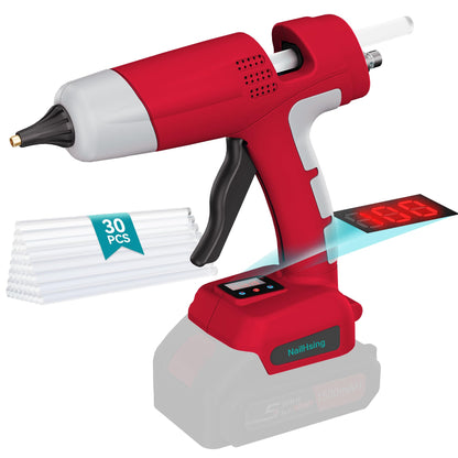 NailHsing 18V Cordless Hot Glue Gun with Temp Adjust & LCD Digital Display Fast Preheating Hot Glue Gun Full Size with 30Pcs Premium Sticks for DIY Crafts, Repair and Construction (Tool Only)