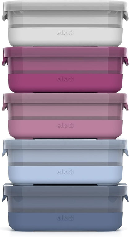 Ello Plastic Meal Prep Set BPA Free Plastic Food Storage Container with Silicone Boot and Airtight Lids, Dishwasher, Microwave, and Freezer Safe.