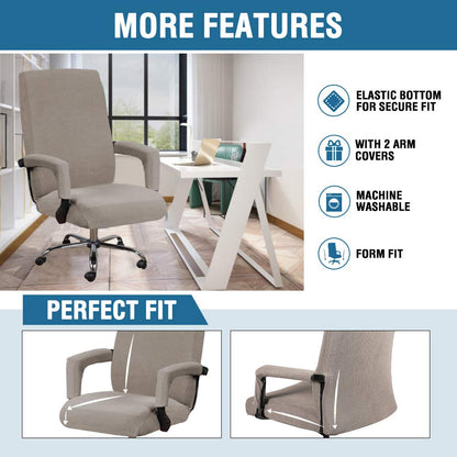 H.VERSAILTEX Stretch Computer Office Chair Cover, Desk Chair Covers High Back Universal Executive Boss Gaming Chairs Slipcovers Washable Anti-dust Seat Protector for Dogs Cats Pets,Taupe