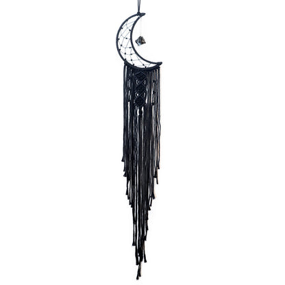 MOONFLY Black Moon Dream Catcher with Handmade Crystal Stone Design Woven Cotton Boho Macrame Wall Hanging Home Decoration Ornament Craft Gift(Black Crystal Stone Moon)