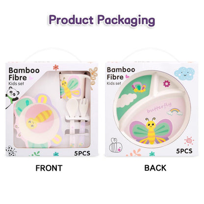 PHEENOWL Kids Dinnerware Set, Includes Toddler Plate Bowl Tumbler and Utensils, BPA Free Bamboo Fiber Material Perfect for Little Girls (Purple - Butterfly Theme)